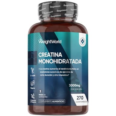 Creatina Monohidratada 3000mg, 270 Comprimidos, 3 Meses de Suministro - Suplemento Deportivo Apto para Veganos, 3 Comprimidos al Día, Sin OGM ni Estearato de Magnesio