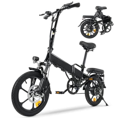 Finbike 16" Bicicleta Electrica Plegable para Adultos Y Adolescentes, Motor De 250w, Autonomía 35-70 KM, 90% Ensamblado, Manillar/Sillín Regulable En Altura, 3 Modos De Velocidad, Bicicleta Negra