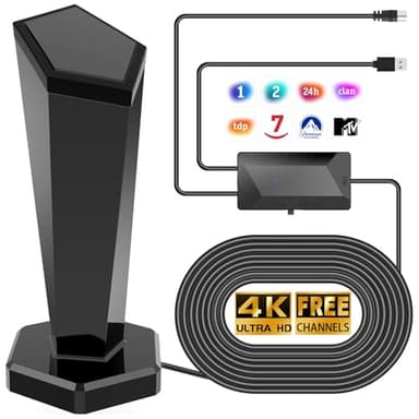 Antena TV Interior Potente 2026, Recepción Largo Alcance 460KM 360° con Amplificador y Base Magnética, TDT/DVB-T2 Señal Estable para Canales Gratuitos 4K/Full HD, Fácil Instalación