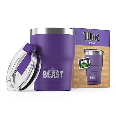 Greens Steel BEAST Termo Café para Llevar - 300ml I Púrpura Profundo I Taza Térmica de Acero Inoxidable Reusable I Taza Viajera de Doble Pared al Vacío