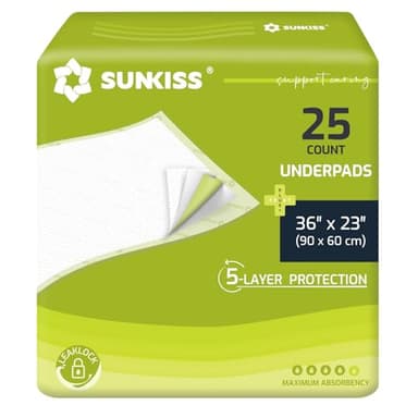 SUNKISS TrustPlus Empapadores Desechables 90cm x 60cm para Incontinencia, Súper Absorbentes, Antifugas, Protectores de Cama y Muebles, Pañales para Adultos, Niños, Ancianos y Mascotas, Paquete de 25