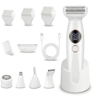 Carehabi 5 en 1 Afeitadora Eléctrica Mujer & Depiladora Zona Íntima - Rasuradora Femenina Impermeable IPX7 para Bikini, Cara, Cejas y Cuerpo - Máquina de Afeitar con Base de Carga USB (Lady Shaver)