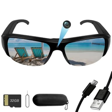Nisanuki Cámara Espía Oculta Gafas de Sol, Gafas con Camara Camuflada MicroSD 32GB, Cámara de Acción Deportiva para Deportes al Aire Libre Protección UV