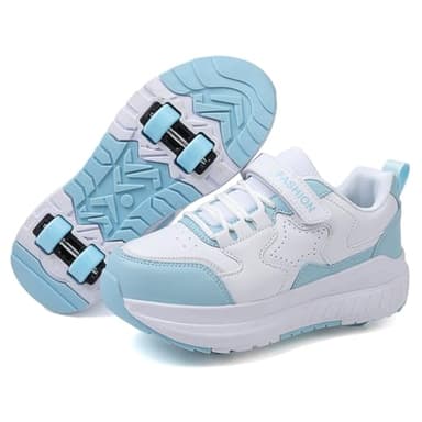Fansu Zapatos con Ruedas para Niñas y Niños, Zapatillas con 4 Ruedas Extraíbles, Patines Multiusos 2 en 1, Zapatillas Deportivas al Aire Libre Retráctil