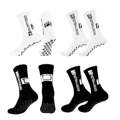 DYMHQ Calcetines antideslizantes para hombre, 4 pares, blanco y negro, talla 41-45, para fútbol, pantorrilla media, deportes al aire libre, running