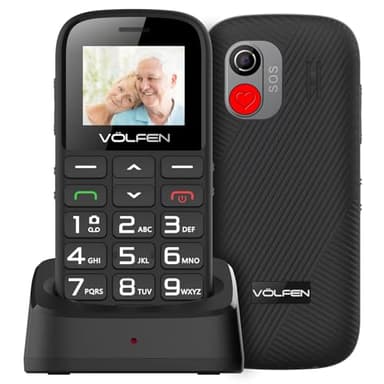 Astro SR - Teléfono Móvil para Personas Mayores con Botón SOS y Base Cargadora, Teclas Grandes Volumen Alto, USB-C, Teclado con Voz, Batería 1400mAh, Fácil de Usar Celular para Ancianos – Color Negro