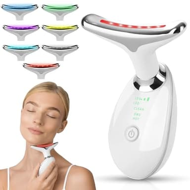 Masajeador Facial de Cara y Cuello, EMS papada, radiofrecuencia antiarrugas led, masajeador cara, 3 modos de tratamiento y funcion de calor, accesorios de belleza, mascara facial, escultor rostro