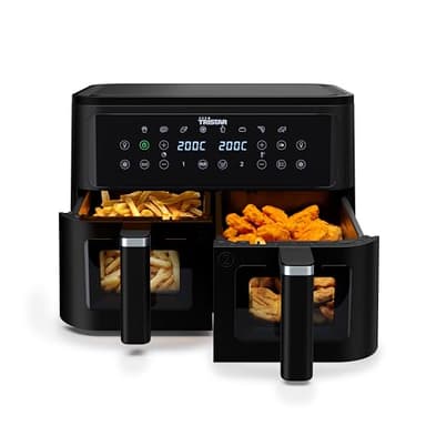 Tristar Freidora de Aire Doble Cesta, 9 L, 10 Programas, Pantalla Digital, Ventanas de Visualización, Sin PFAS, Cocina Saludable Sin Aceite, 2500 W, FR-9429