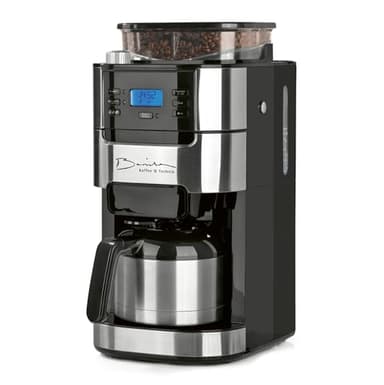 Barista Cafetera de filtro con molinillo con jarra térmica, incluye jarra térmica para hasta 10 tazas grandes de café, para granos de café y café en polvo [acero inoxidable, negro/gris