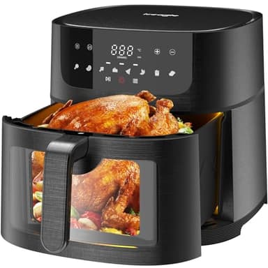 Iceagle Freidora de Aire sin Aceite XXL– Airfryer 9 L con Ventana | Freidora Aire con Pantalla Táctil Led, 1800W, 8 Programas, Modo Batido, Recetario