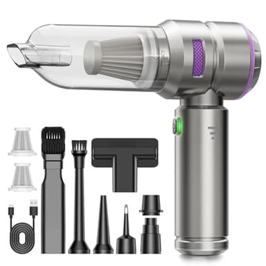 KITBEZN Aspirador de Mano, 26000PA Aspiradora de Mano Sin Cable, 3 Niveles de Succión, Aspirador de Coche Potente para Casa/Coche/Pelo de Mascota, Plateado