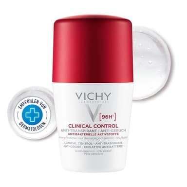 Vichy Desodorante en Formato Roll-On Para Mujer, Antitranspirante, Protección Efectiva con Hasta 96 Horas de Eficacia, Tacto Seco, Clinical Control, 50 ml