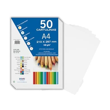 Dohe - Cartulinas Blancas A4 (50 uds.) - Tamaño 21x29,7 cm, Grosor 180 g/m², Manualidades, Impresión y Material Escolar