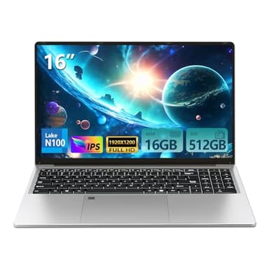 16 Pulgadas Ordenador Portátil 16GB RAM 512GB SSD Celeron N100 (hasta 3,4 GHz) Procesador FHD Teclado Retroiluminado Desbloqueo por Huella Dactilar WiFi/BT Win 11 Pro PC Portátil Estudiantes y Oficina