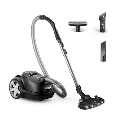 Philips Serie 8000 Aspiradora con Bolsa Performer LED - Motor de 900 W, Boquilla TriActive+ LED, HEPA, 12 m, Bolsas de Larga duración, Negro Intenso (XD8122/10)