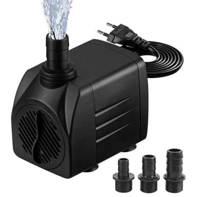 Bomba de Agua 25W 1800L/H 220V Mini Bomba de Acuario, Bomba Ajustable con 3 Boquilla y Cable de Alimentación, Bomba Sumergible Jardín Fuente de Estanque
