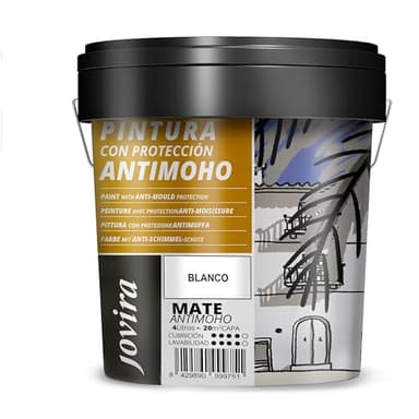 JOVIRA PINTURAS Pintura Antimoho 6 Kilos | Evita el moho, resistente a la aparición de moho en paredes, aspecto mate. (4 Litros, Blanco) A-7