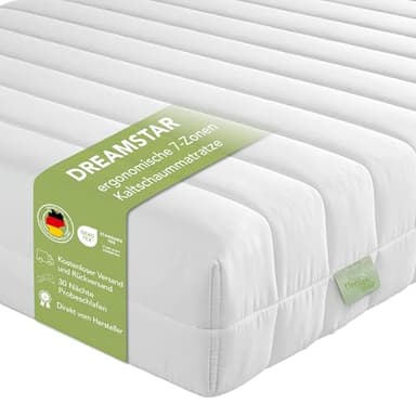 DREAMSTAR Simple Flex Duo I Colchón ergonómico de espuma fría de 7 zonas, colchón enrollable de 12 cm de alto, certificado Öko-Tex, dureza 2 y 3 (H2 y H3), 90 x 200 cm