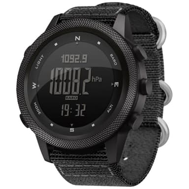 FACAIIO NORTH EDGE AP46 - Reloj deportivo táctico para hombre con brújula, podómetro, termómetro, retroiluminación EL, resistente al agua, caja de metal, color negro