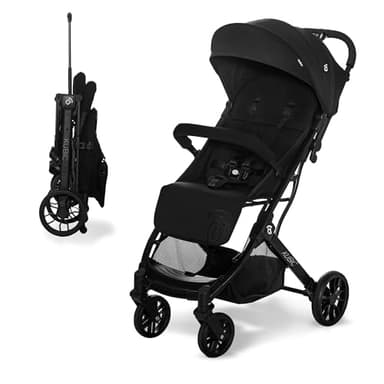 Silla de Paseo KUBIC 2- Ligera y Compacta con Plegado con una Mano, Ruedas Grandes, Reclinable y Apta para Cabina – Carrito de Bebé con Asa Trolley y SPF50+ – Negro Asalvo