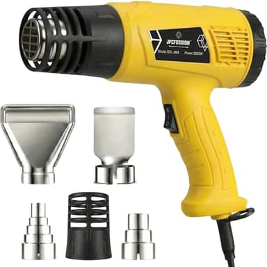 JPCFUSSION® Pistola de Calor 2000W | 2 Niveles de Temperatura 400–600 °C | Pistola de Aire Caliente KIT PREMIUM con Protector Anti-Quemaduras y 4 Boquillas | Manual en Español