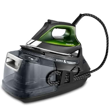 Rowenta Silence Pro -Centro de planchado, autonomía ilimitada, 8 bares, golpe vapor 600 g/min, suela Microsteam, función ECO y depósito cal, 1.3 litros, Color Negro Y Gris DG9248