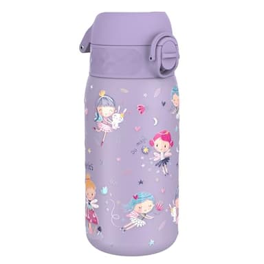 ion8 Botella Agua Inox Ligero para Niños, 400ml, Sin Aislamiento, a Prueba de Fugas, Fácil de Abrir, Cerradura Segura, Apta para Lavavajillas, Tapa Abatible, Fácil de Limpiar, Hadas