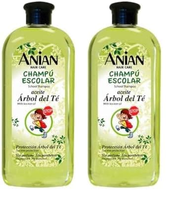 ANIAN KIDS - Champú Árbol de Té, 400 ml, Ideal para Niños, Prevención Contra los Piojos, Suaviza e Hidrata el Cabello, Calma los Picores del Cuero Cabelludo (Paquete de 2)