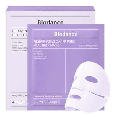 BIODANCE Mascarilla Rejuvenecedora de Caviar PDRN: Mascarilla Facial de Hidrogel Nocturna, Efecto Reafirmante e Iluminador, Cuidado de la Piel Coreano, 4 unidades x 34g