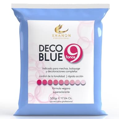 Xhanon professional Polvo Decolorante Profesional Azul 9 tonos de aclarado | Fórmula Vegana | Superaclarante | Decoloración para el pelo | Dust Free | 500gr (Bolsa)