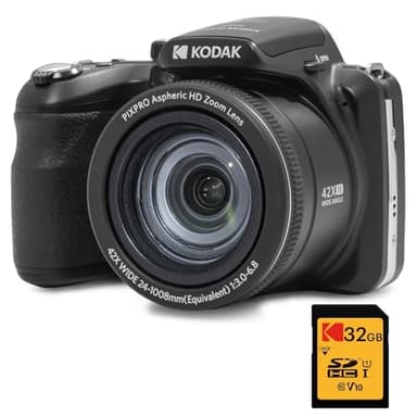 KODAK Pack Digital Bridge Pixpro Astro Zoom AZ425 + Tarjeta SDHC de 32 GB – Cámara de 20 MP, Zoom Optico de 42x, Gran Angular, Pantalla LCD de 3", Video Full HD 1080p, Batería de Litio-Ion – Negro