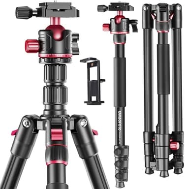 CAMBOFOTO Trípode Fotográfico Profesional 173cm, Trípode Portátil 173cm/Monopié 180cm, Rótula de Bola 360°, Trípode de Aluminio con Soporte para iPad y Bolsa de Transporte