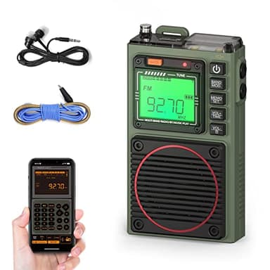 Raddy RF75A Radio de Onda Corta con Control de aplicación, Receptor portátil Am/FM/VHF/SW/WB con Bluetooth, Radio de Bolsillo Recargable con Antena de Cable de 9,85 pies