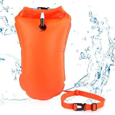 Aoreun Boya de Natación para Aguas Abiertas, Flotadora de Color Llamativo con Cinturón Ajustable, Flotador de flotación y Bolsa Seca, Boya de Natación Inflable para Entrenamiento Acuático/Triatleta