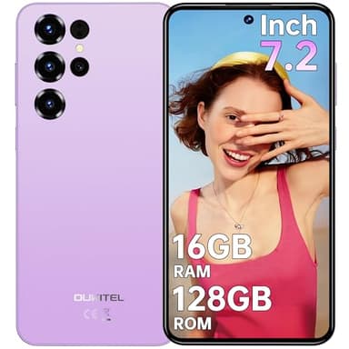OUKITEL C68 Teléfono Inteligente, Cámara 64MP+8MP Android 15 Moviles, 16GB+128GB/TF 1TB, Batería 6000mAh Smartphones, 7.2" HD+ 120Hz Pantalla, 4G Dual SIM/Face ID/Fingerprint/GPS/Altavoz 95 dB, Morado