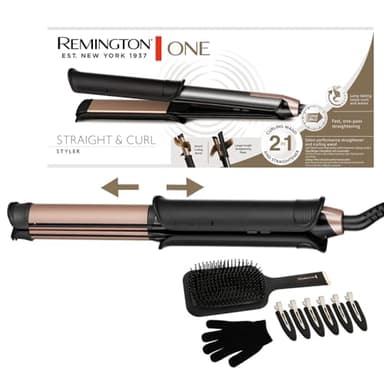 Remington Plancha de pelo y rizador Profesional ONE, 2 en 1, Cerámica Avanzada y Turmalina Antiestática, placa alisadora de 110 mm, barril rizador de 32 mm, digital, hasta 230ºC - S6078