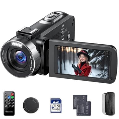 Cámara de Video 4K, Cámara Video 42MP para Vlogging con Zoom Digital 18x y Pantalla Giratoria 270° - Videocámara YouTube con Luz LED, Función Webcam, 2 Baterías, Tarjeta SD 32GB y Mando a Distancia