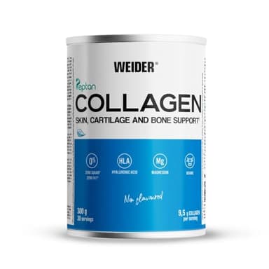 Weider Collagen (300g) Sabor Neutro, Colágeno Hidrolizado en Polvo tipo I, Péptidos de Colágeno 100% Peptan, Ácido Hialurónico, Magnesio, Vitamina C, Sin Azúcar, Para Piel, Cartílago, Huesos y Cabello
