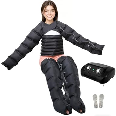 Botas Presoterapia Piernas y Abdomen para Casa con 6 Camaras | Maquina de Presoterapia Profesional para Casa| Masajeador Drenaje Linfatico (Blackarms+legs+waist, XXL)