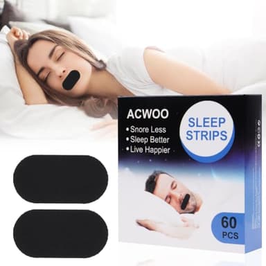 ACWOO 60PCS Tiras Bucales Antirronquidos, Tiras para Dormir Antirronquidos, Cintas Anti Ronquidos, Cinta Bucal para Dormir, Alivio Instantáneo de Los Ronquidos y la Respiración Bucal Reducida, Negro