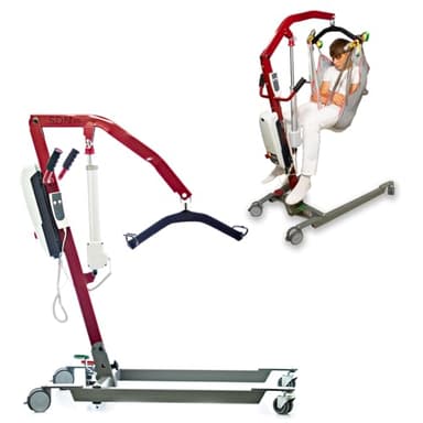 SOLMATS, Grúa para personas mayores, Fabricado en España, Arnés profesional incluido, Grúa electrica, Grúa para enfermos, 150 kg, Elevador de pacientes, Segura y Plegable, Fácil de Usar