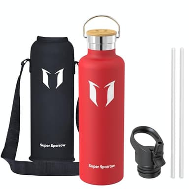 Super Sparrow Botella Agua Acero Inoxidable - Botella Agua Niños - 1L - Botella Termica Boca Estándar - Sin BPA , para Niños & Adultos, Deporte, Oficina, Yoga, Ciclismo