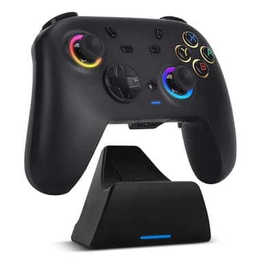 DoJoZone Mando PC Inalámbrico con Base de Carga, Bluetooth Mando Switch 2 con Hall Efecto Joystick (Sin Drift)/Trigger, Luz RGB, Botones Macro, Gaming Mandos para Switch2/Switch/OLED/Lite/PC Windows