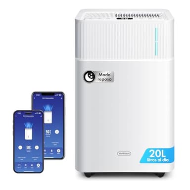 VonHaus Deshumidificador 20L Bajo Consumo para Casa Depósito de Agua de 4,5 L – Deshumidificador WiFi para Secar Ropa Previene el Moho y los Malos Olores – Ideal para Casa