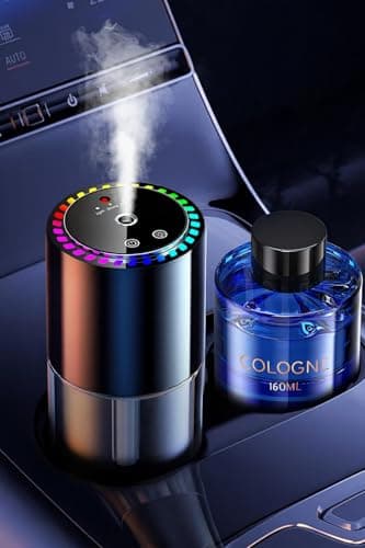 160ml Sensor Musical Ambientador Coche con 160ml Perfume (Colonia), Difusor de Fragancias Eléctrico para Automóvil, On/Off Automático, Atomizador Ultrasónico, 3 Modos, Recargable, Duración 12 Meses