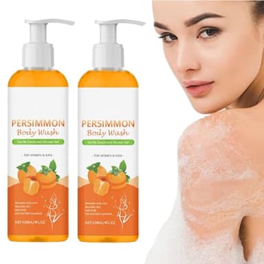 Gel de Ducha de Caqui, Paquete de 2 Desodorantes Naturales para Personas Mayores, Gel de Ducha Hidratante de Caqui y Té Verde, Eliminador Purificador de Limpieza Profunda, para el Olor Corporal