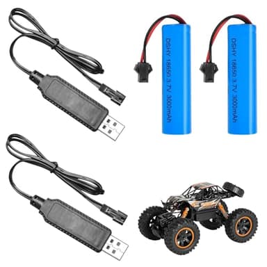 PLLYPE 2 PCS 3000 mAh Recargable Li-Ion Batería, 3,7 V 18650 Batería RC Recgargeble con Cable de Carga USB Conector SM 2P, para Coches RC, Barcos, Coches, Tanques, Robots