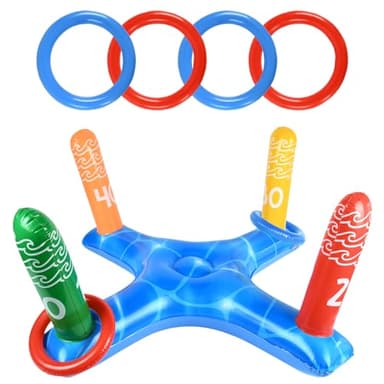 ONRAGT Juegos Piscina, 2 en 1 Juguetes Piscina Inflable Set, Juego de Lanzamiento con Anillos, Inflatable Pool Toys, Día de Verano Juegos de Agua Piscina al Aire Libre para Niños, Adultos, Familias