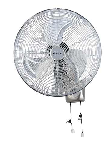 SOGO Ventilador Industrial de Pared Ø45cm|18" con Función de Oscilación, Motor Potente e Inclinación Ajustable, Aspas de Metal Aluminio, Control con Cuerda, 150W
