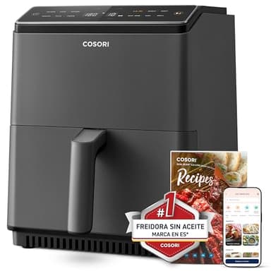 Cosori Freidora de Aire Wifi 6,4 L, Air Fryer con Doble Resistencia, 60+ Recetas de App Creadas por Chef en Español, Freidora sin Aceite con 12 Programas, Gris Oscuro, Dual Blaze